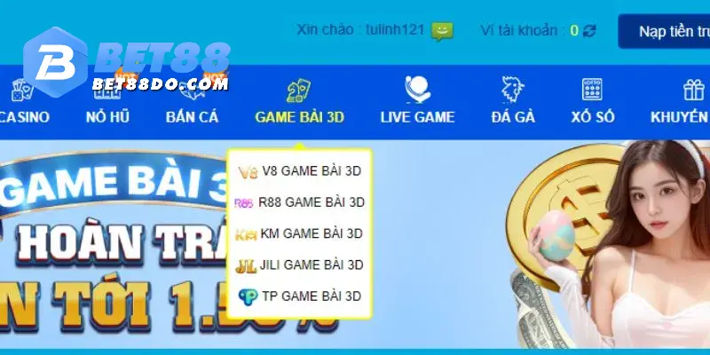 Game Bài 3D Bet88 mang đến nhiều trò chơi hấp dẫn và đặc sắc